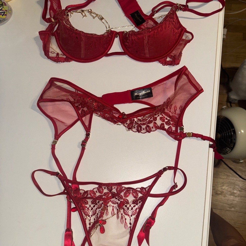 Honey Birdette Ruby Red Lace Bra Set